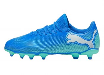 Puma Future 7 Play Firm Ground Junior Football Boots Hyperlink Blue Mint White Size 1