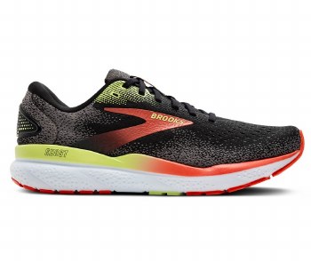 Brooks Ghost 16 Men's Running Shoes Black Mandarin Red Green Size 10.5