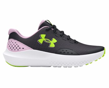 Under Armour Girls Surge 4 GS Black Pink Hi Vis Yellow Size 4