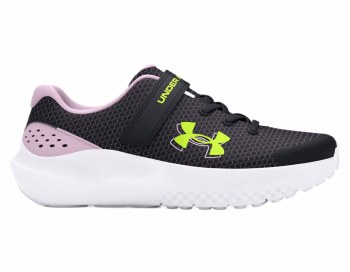 Under Armour Girls' Surge 4 AC Running Shoes Black Purple Ace Size 2