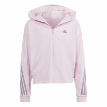 Adidas Future Icons 3 Stripe Girl's Full Zip Hoodie Clear Pink Age 11-12