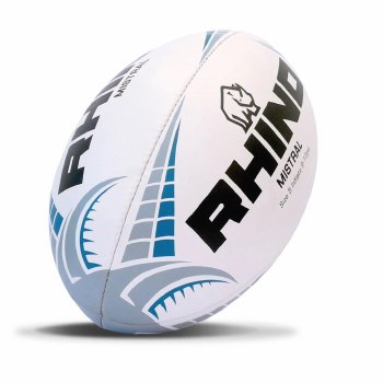Rhino Mistral Grip Developer Rugby Ball White Blue Black Size 5
