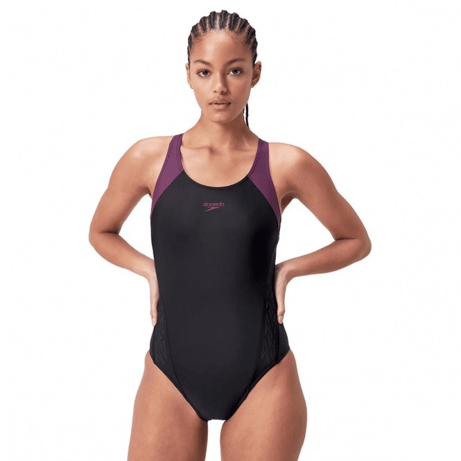 Speedo Women s Hyperboom Racerback Swimsuit Black Purple Size 18 Central Sports