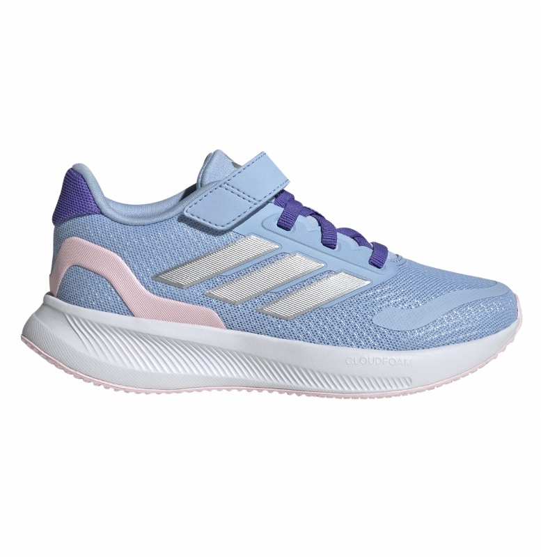 Adidas Runfalcon 5 EL Kids Running Shoes Glow Blue Silver Metallic Clear Pink Size 2 Central Sports