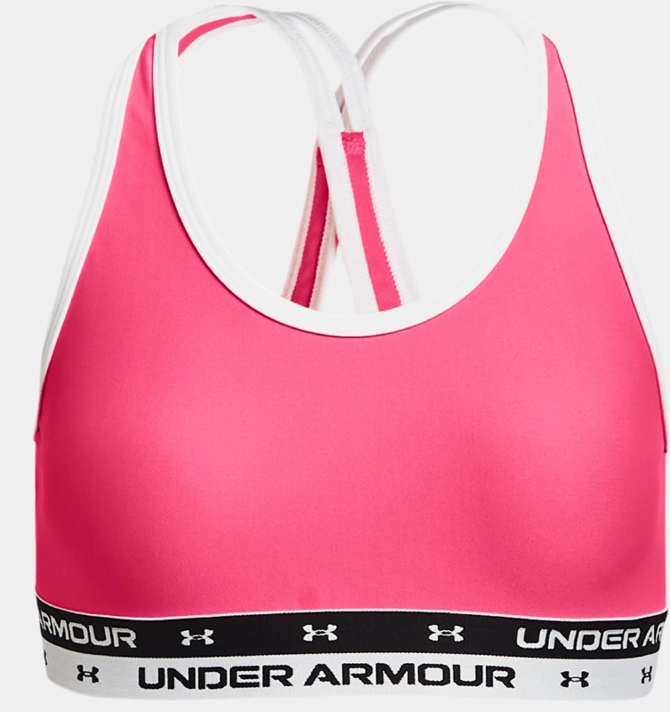 Under Armour Girls Crossback Sports Bra (Pink Black) Large Girls