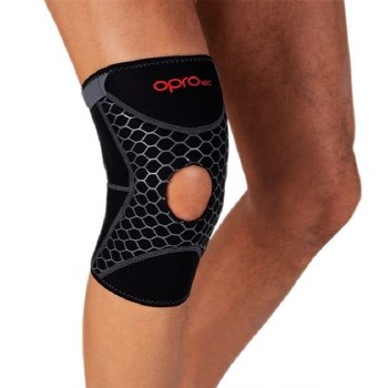 Opro Tec Knee Support Open Patella (Black Red) Medium