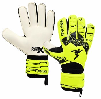 Precision Fusion X Flat Cut Essential Goalkeeper Gloves Flo Yellow Black Size 9