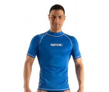 Seac T Sun Rash Vest Men's Blue Short Sleeve Size Large