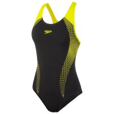 Speedo Placement Laneback Swimsuit (Black Flo Yellow) 38/16