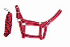 Equisential Economy Headcollar & Leadrope Set (Red Navy) Pony