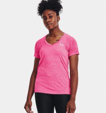 Under Armour Tech™ Twist V-Neck Tee (Electro Pink Halo Grey) XS