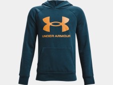 Under Armour Boys Rival Fleece Big Logo Hoodie (Teal Blue Orange) Small