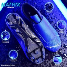 Additional picture of Precision Matrix Junior Velcro Football Boots Firm Ground Blue Black Silver Size 12