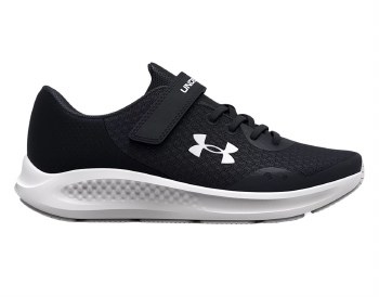 Under Armour Charged Pursuit 3 PS Velcro Junior Running Shoes Black White Size