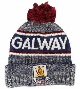 Galway Bobble Hat Melange Navy Maroon Adults