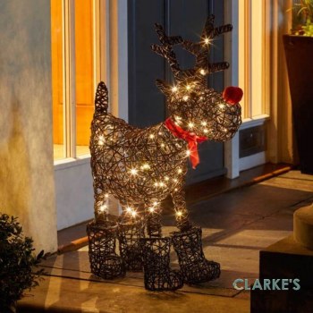 80 LED Battery Sparkly Rudolph Christmas Figure 65cm