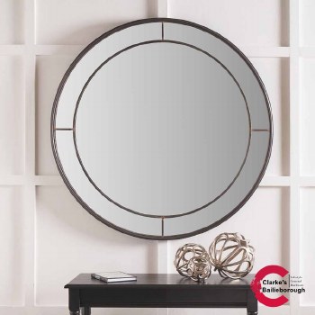 Antique Bronze Metal Round Wall Mirror