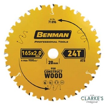 Benman Circular Saw Blade For Construct Wood 165x2mm 24T