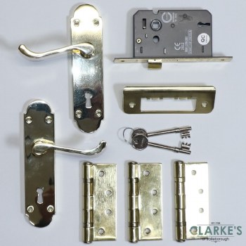 Carisbrooke Scroll Lock Door Handle Pack Brass