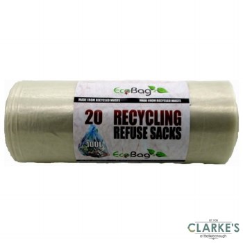 Ecobag Heavy Duty 20 Clear Refuse Sacks 100 Litre
