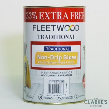 Fleetwood Traditional Non-Drip Gloss White Paint 750ml + 33% FREE