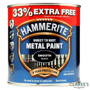 Hammerite Metal Paint Smooth Black 750ml + 33% EXTRA