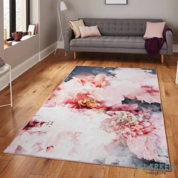 Michelle Collins FLOO24 Printed Rose/Black Rug 120 x 170cm