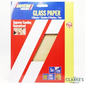 Safeline Glass Paper Sheets Grit 120 Fine | Pack of 5
