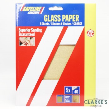 Safeline Glass Paper Sheets Grit 40 Coarse | Pack of 5