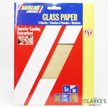 Safeline Glass Paper Sheets Grit 80 Medium | Pack of 5