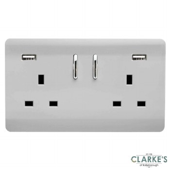 Trendi 2 Gang Switched Socket with USB Ports Stainless Steel
