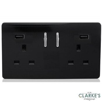 Trendi 2 Gang Switched Socket with USB Ports Black