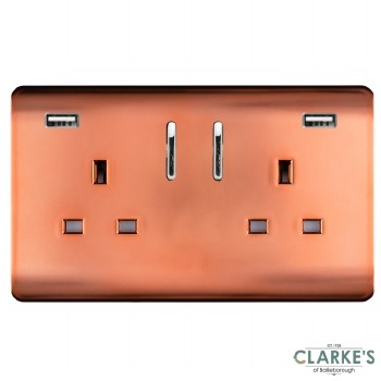 Trendi 2 Gang Switched Socket with USB Ports Copper