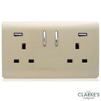 Trendi 2 Gang Switched Socket with USB Ports Gold