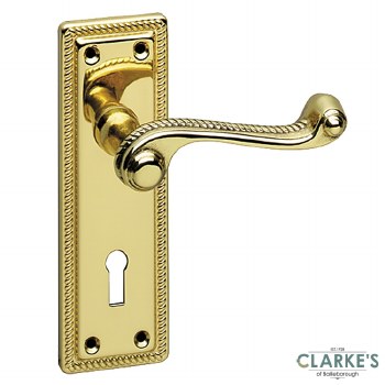 Georgian Key Plate Door Handle Set Polished Brass