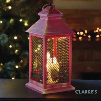 Yule Christmas Battery Lantern Red & Gold