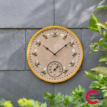 12in Beez Wall Clock and Thermometer