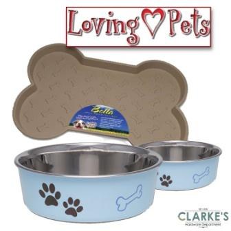 Loving Pets Bella Tray & 2 Medium Bowl Set Murano Blue
