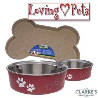 Loving Pets Bella Tray & 2 Medium Bowl Set Merlot