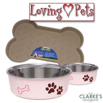 Loving Pets Bella Tray & 2 Medium Bowl Set Paparazzi Pink