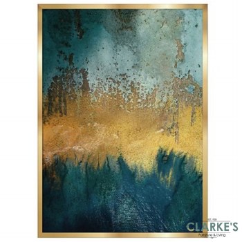 Gold & Cyan 2 - Framed Wall Art 54 x 74 cm
