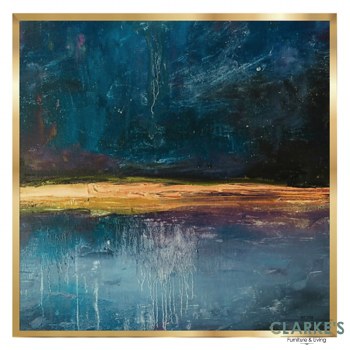 Gold & Cyan 1 - Framed Wall Art 74 x 74 cm
