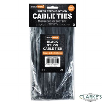 BuildWorx Cable Ties Black 4.8 x 300mm