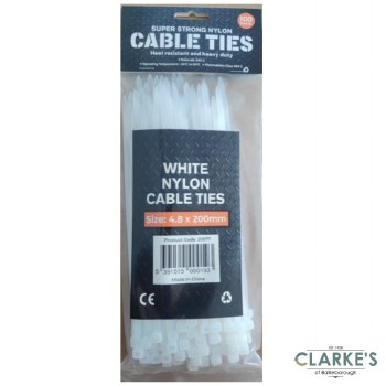 BuildWorx Cable Ties White 4.8 x 200mm