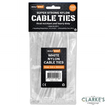 BuildWorx Cable Ties White 3.6 x 150mm