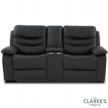 Cara 2 Seater Leather Recliner Sofa with Console Black