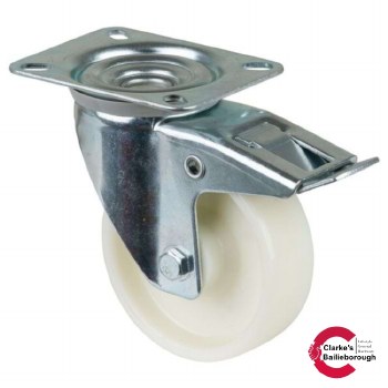 Transport Castor  Solid Wheel 100mm with Brake 125kg  White
