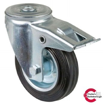 Transport Castor Wheel 100mm Swivel Stem with Brake 70kg  Rubber Black