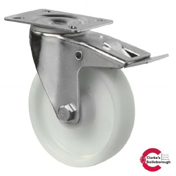 Transport Castor  Solid Wheel 125mm with Brake 175kg  White