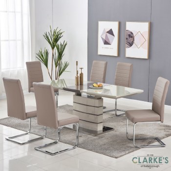 Chantelle Cappuchino extending dining table set. Table and 6 chairs